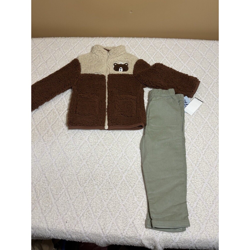 Little Lads Sherpa Fleece Teddy Bear Coat Corduroy Pants Set Size 24M C Details